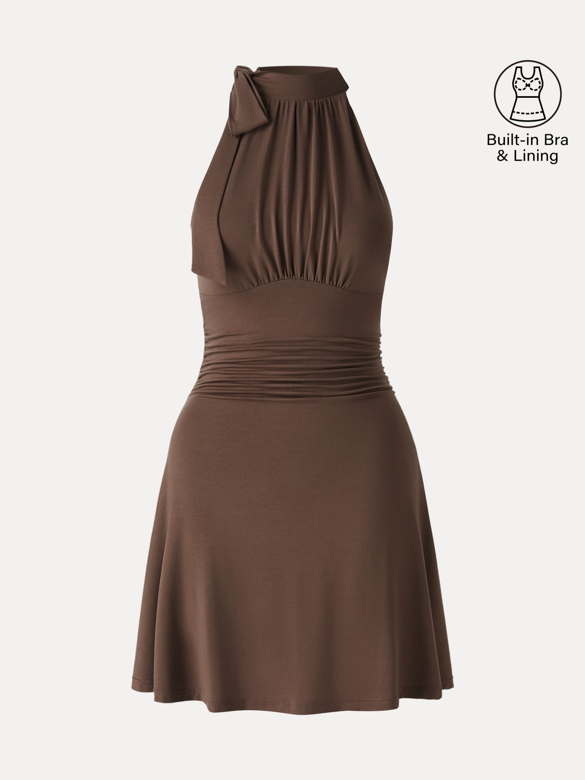 Milky Matte Mockneck Bow Tie Ruched Mini Bra Dress - Image 12