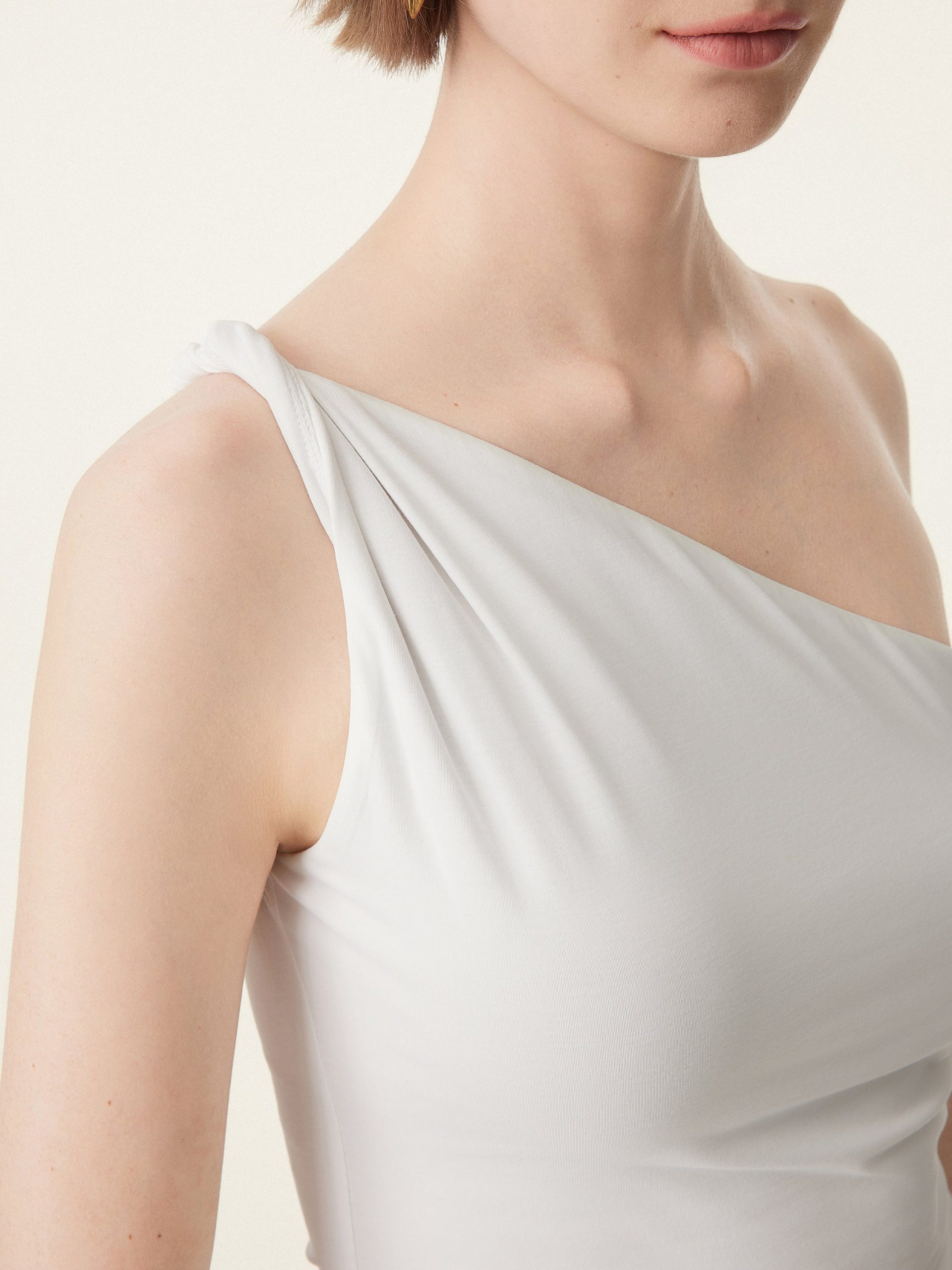 2Pcs Set One Shoulder Twisted Bra Tank & Side Ruched A-line Midi Skirt - Image 10