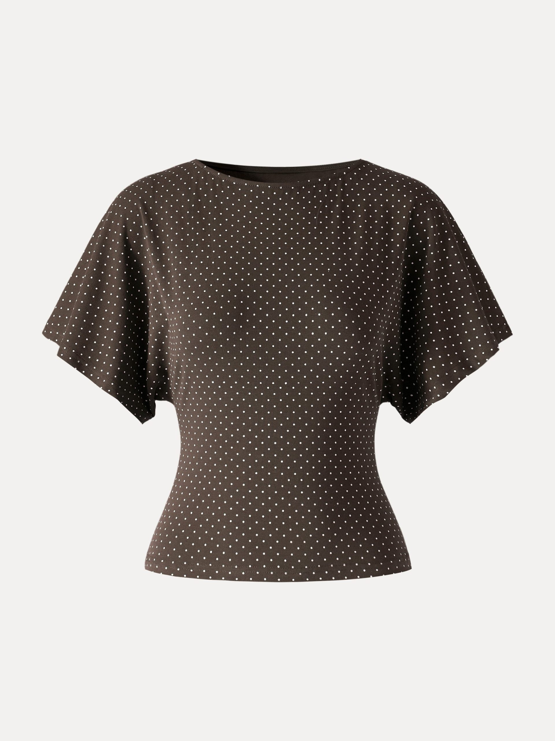Soft Stretch Cotton Boatneck Flutter Sleeves Polka Dot Top Limited Edition - Image 10