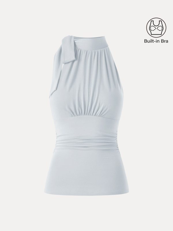 Side Ruched High Tie Neck New Airy Bra Tank