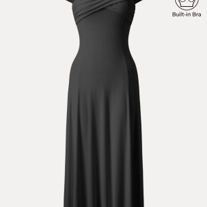 Flowy Criss Cross Off-shoulder Midi Bra Dress - Image 11