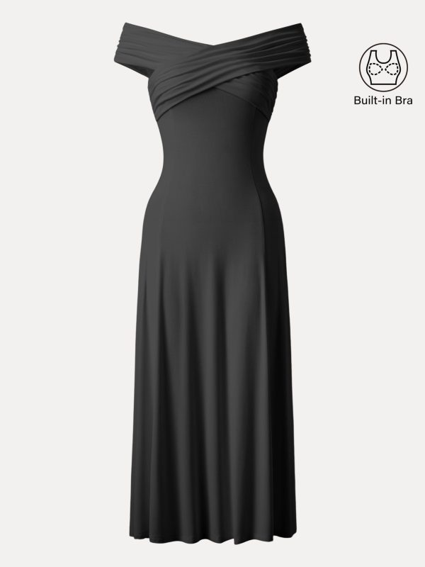 Flowy Criss Cross Off-shoulder Midi Bra Dress
