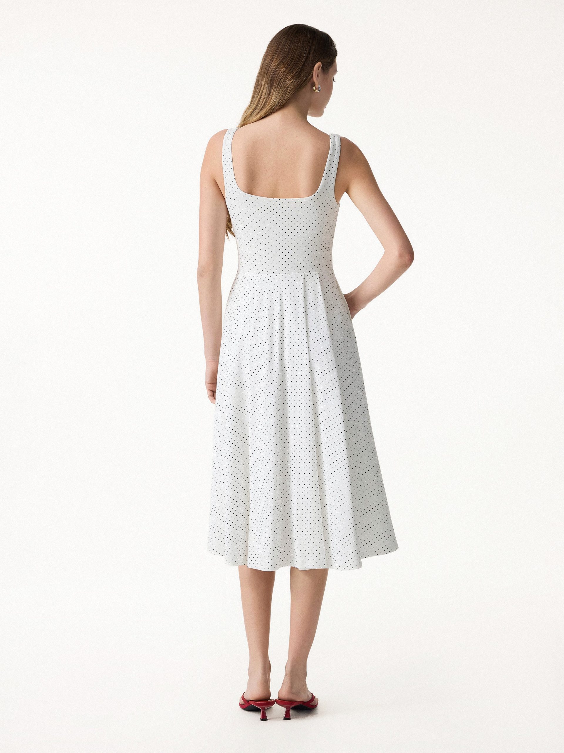 Stretch Cotton Polka Dot Square Neck Midi Bra Dress with Pockets Limited Edition - Image 8
