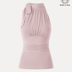 Side Ruched High Tie Neck New Airy Bra Tank - Image 15