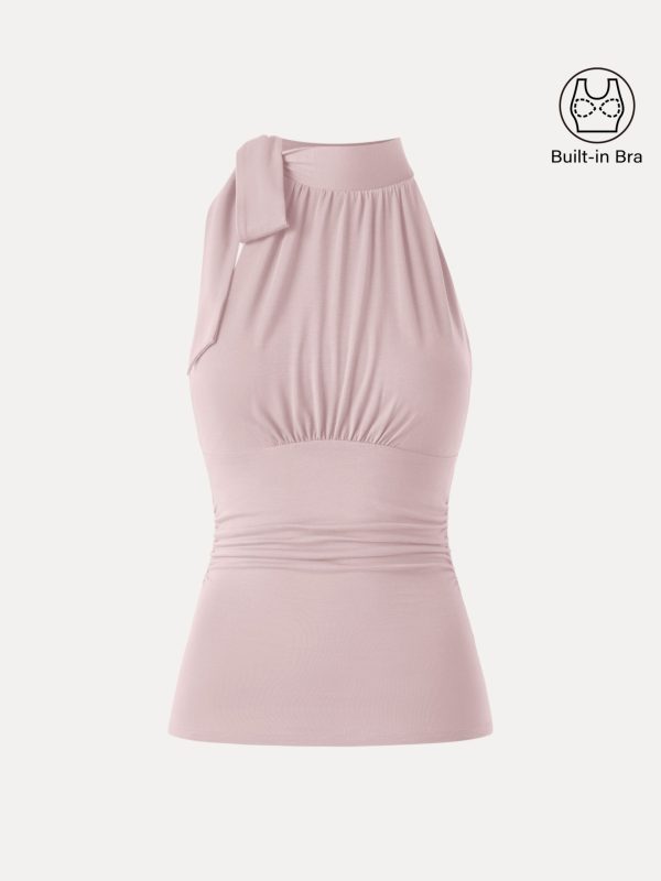 Side Ruched High Tie Neck New Airy Bra Tank