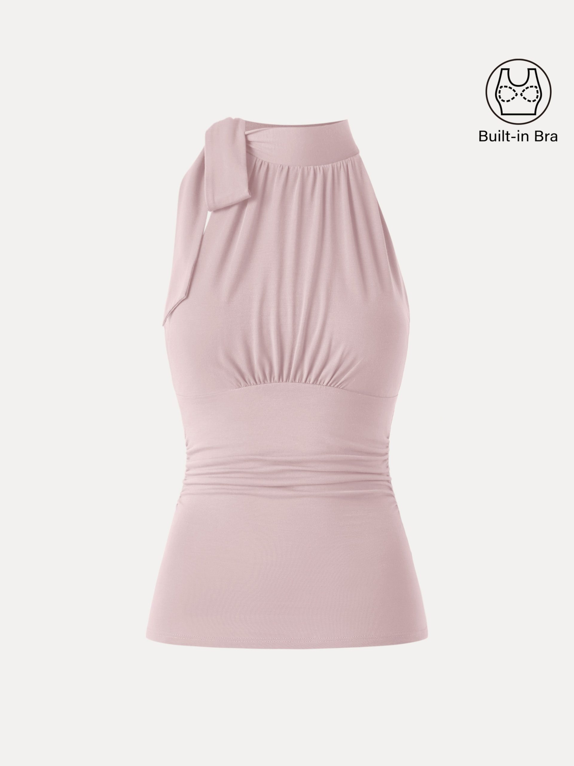 Side Ruched High Tie Neck New Airy Bra Tank - Image 15