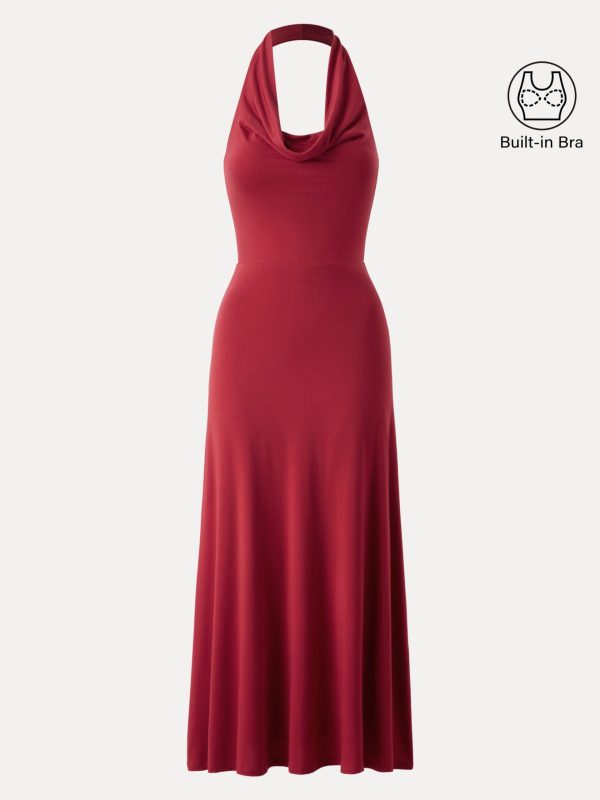 Stunning Cowl Neck Flared Maxi Bra Dress