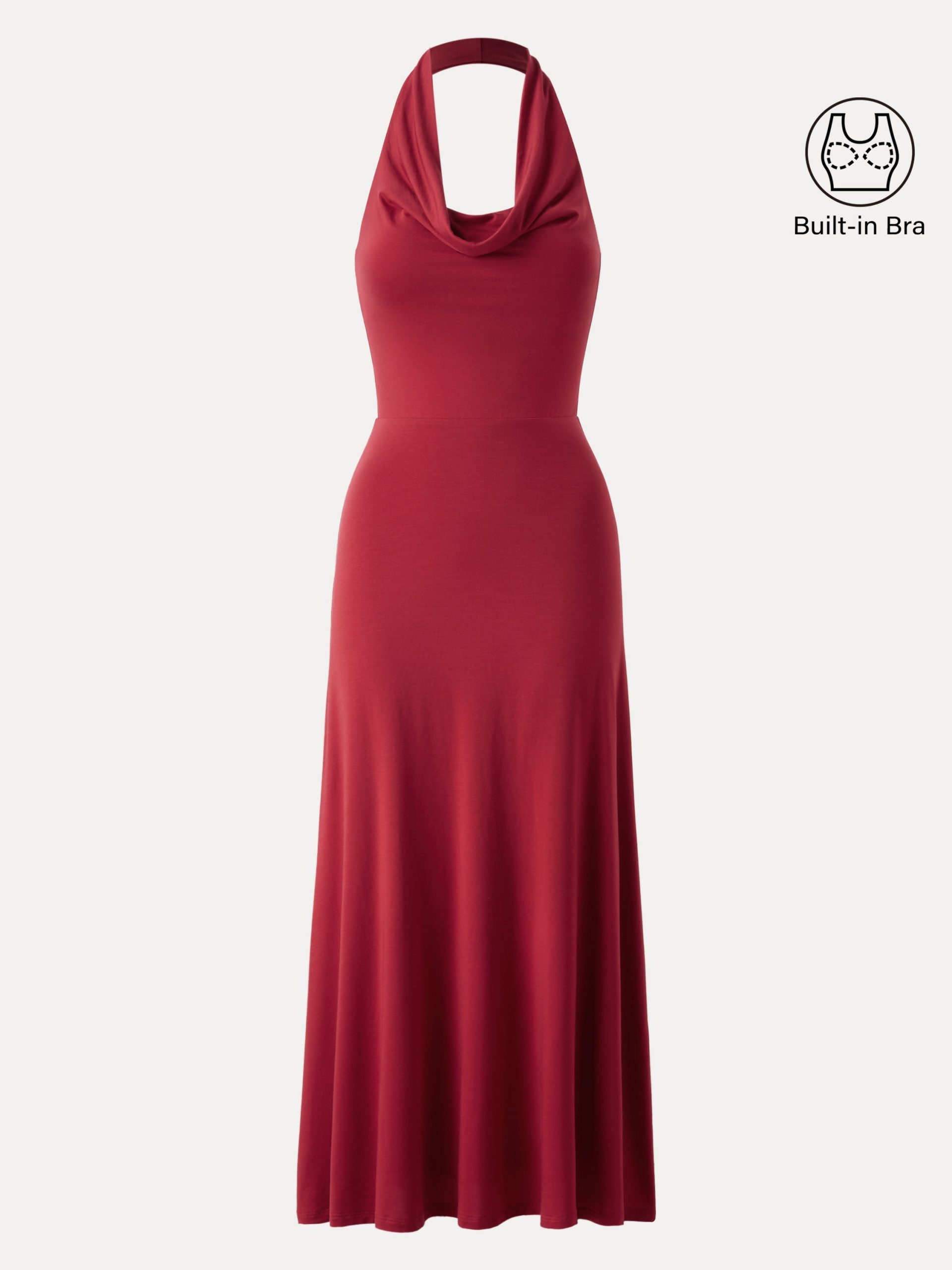 Stunning Cowl Neck Flared Maxi Bra Dress - Image 3