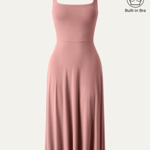 Square Neck Flowy New Airy Bra Midi Dress - Image 24