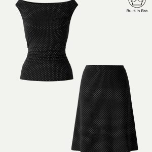 2Pcs Set Polka Dot Boatneck Bra Top & A-Line Flare Skirt Limited Edition - Image 8