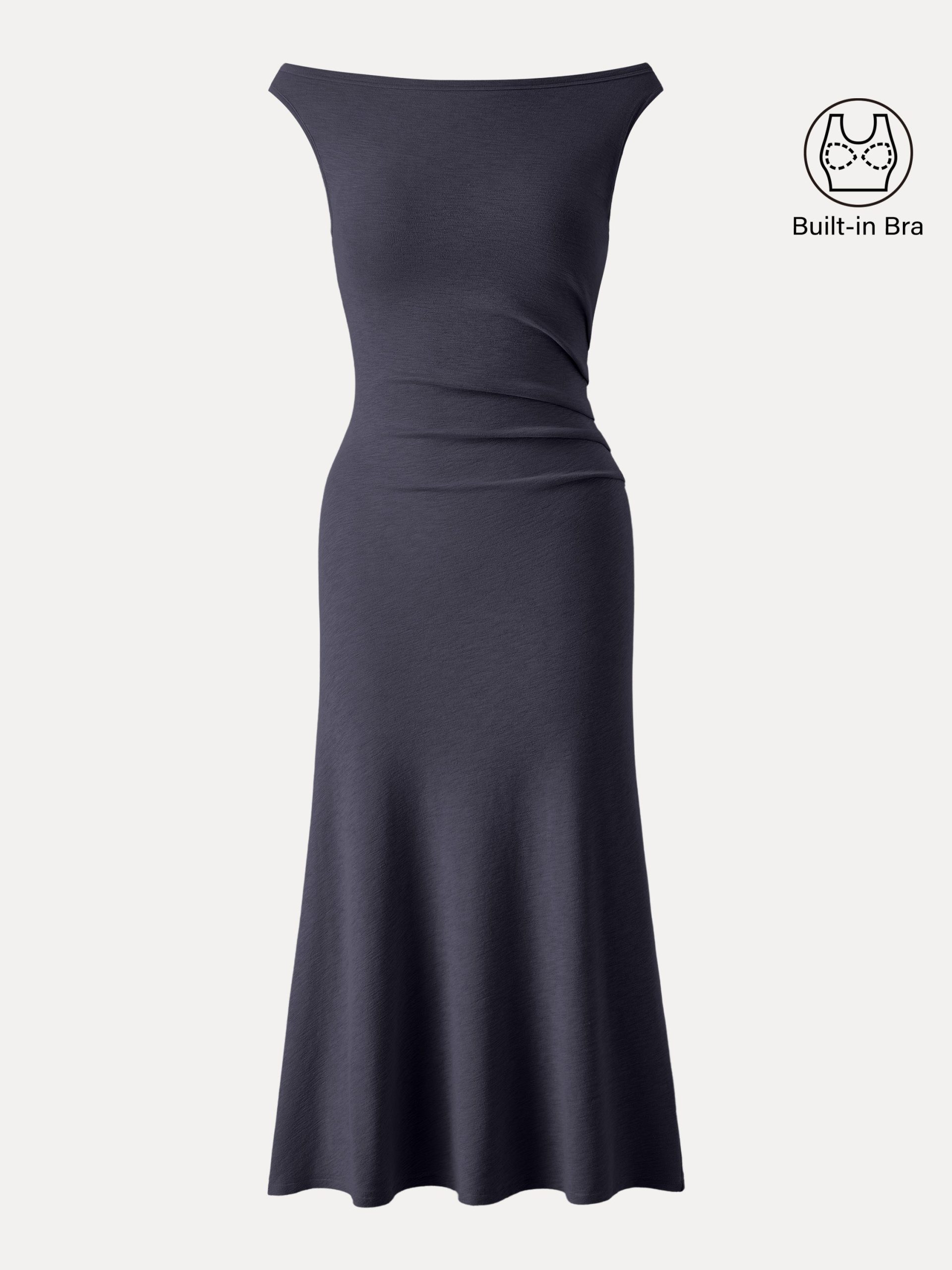 Elegant Boatneck Tucked Fit-and-Flare Midi Bra Dress - Image 12