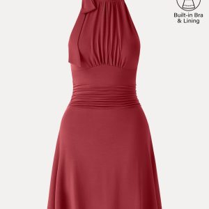 Milky Matte Mockneck Bow Tie Ruched Mini Bra Dress - Image 14