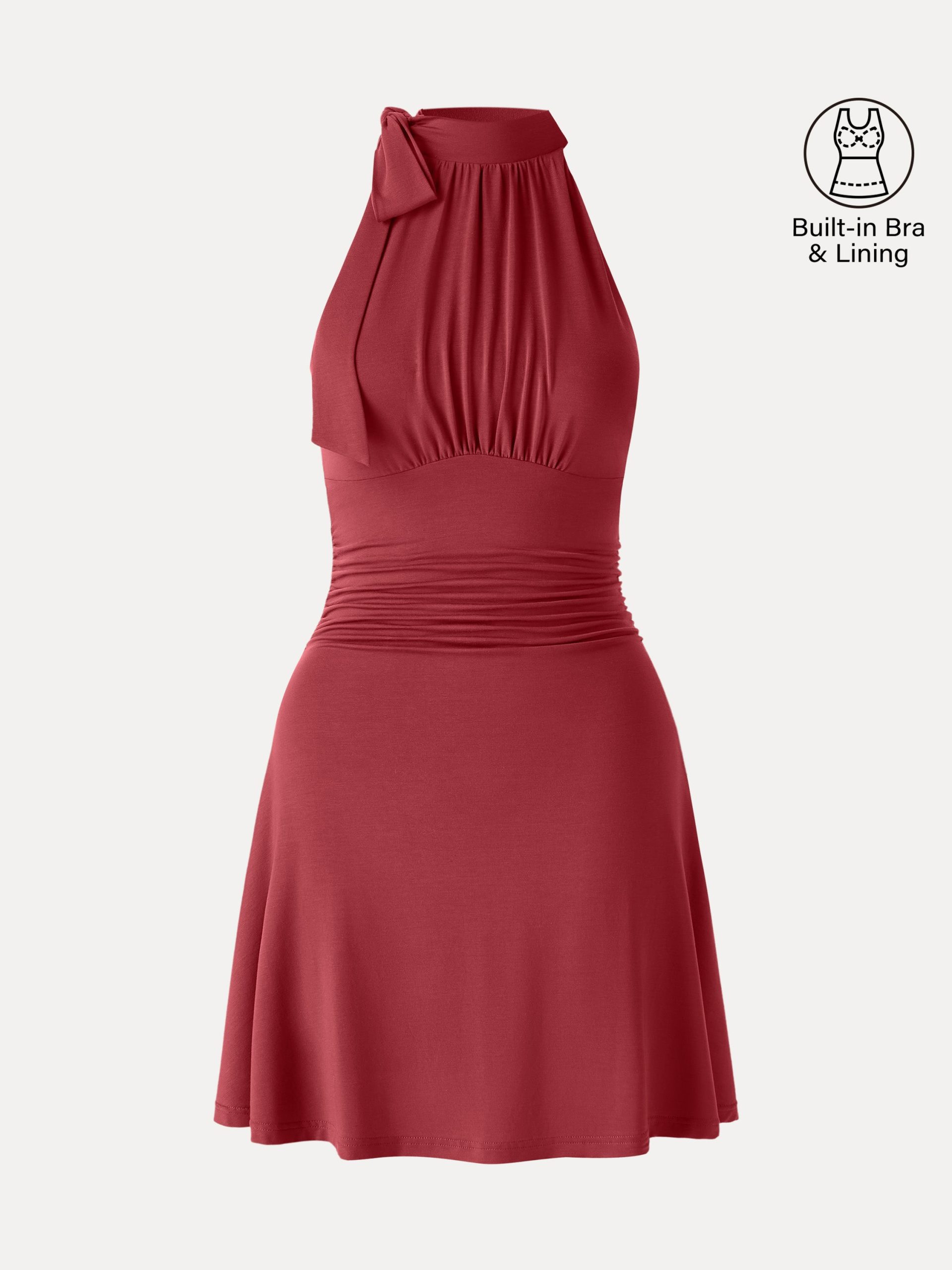 Milky Matte Mockneck Bow Tie Ruched Mini Bra Dress - Image 14