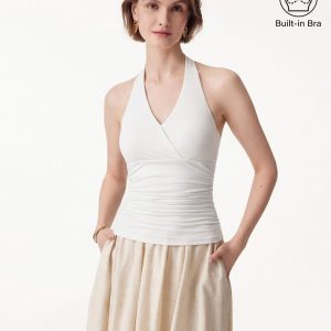 Halter Neck Side Gathered New Airy Bra Tank - Image 13