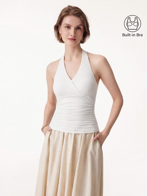 Halter Neck Side Gathered New Airy Bra Tank