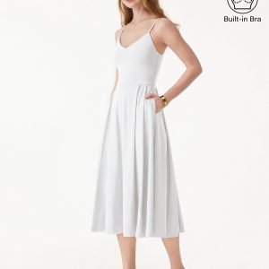 Bamboo Ponte V-neck Fit-and-flare Midi Bra Sundress with Pockets - Image 12