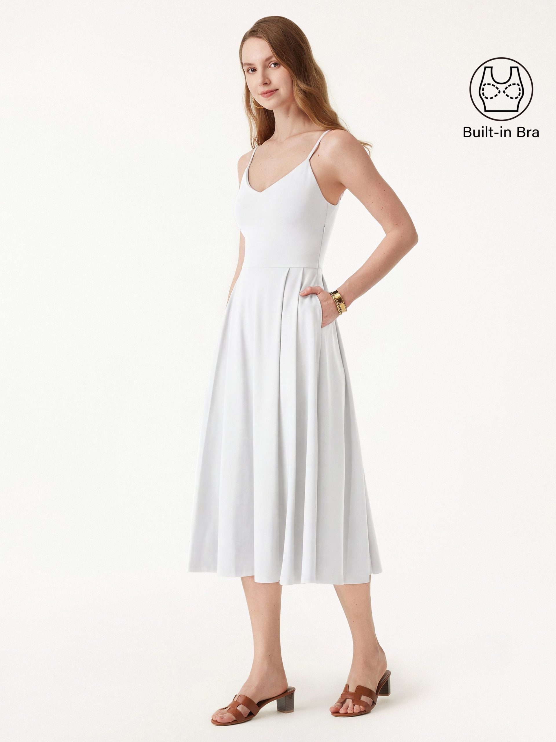 Bamboo Ponte V-neck Fit-and-flare Midi Bra Sundress with Pockets - Image 12