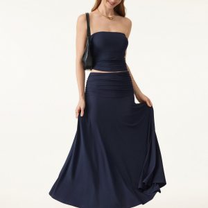 Ultrasoft Mid Rise A-line Ruched Maxi Skirt - Image 1