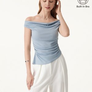 Off Shoulder Cotton-Linen Gathered New Airy Bra Tank - Image 4