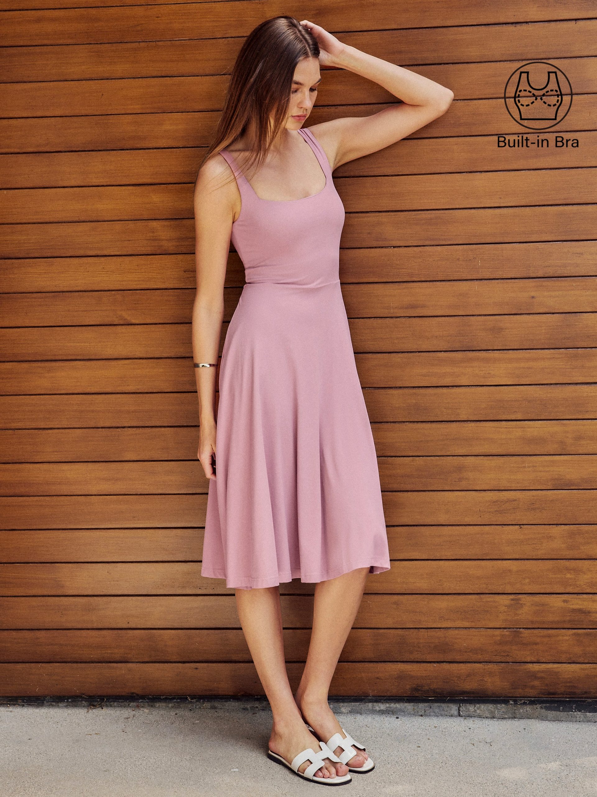 Square Neck Flowy New Airy Bra Midi Dress - Image 3