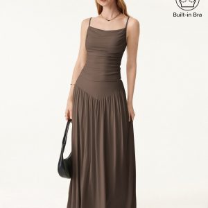 2Pcs Set Adjustable Spaghetti Straps Bra Top & V-shape Maxi Skirt with Pockets - Image 7