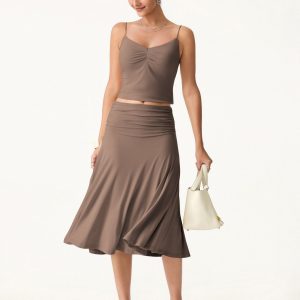 Flowy Side Ruched A-line Midi Skirt - Image 18