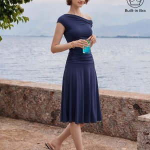 2Pcs Set Multi-wear Bra Top & Side Ruched A-line Midi Skirt - Image 3