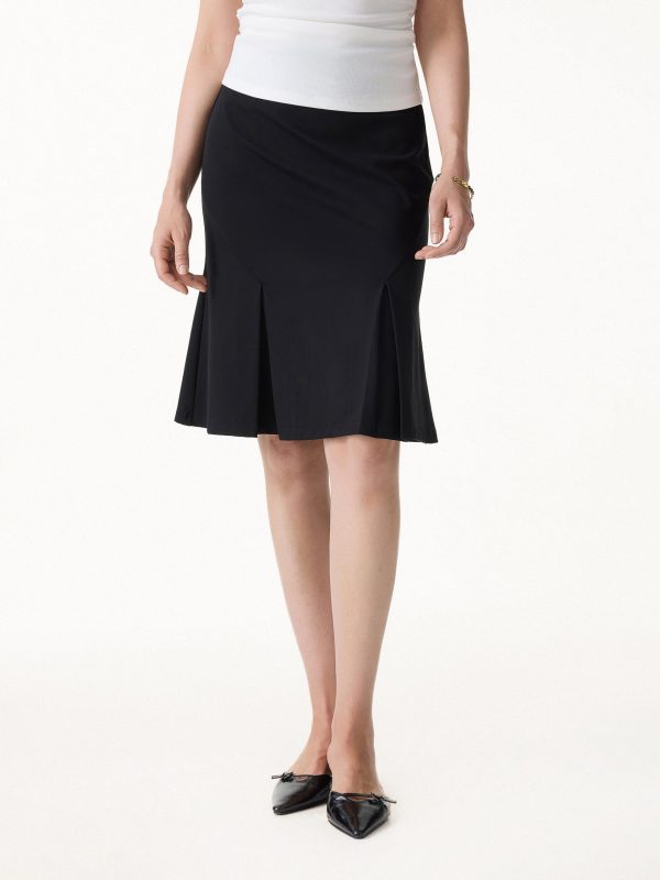 4-Way Stretch Knee Length Pleated Flare Skirt