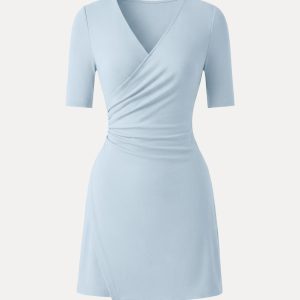 Surplice Ruched Fit-and-Flare Mini Dress - Image 11