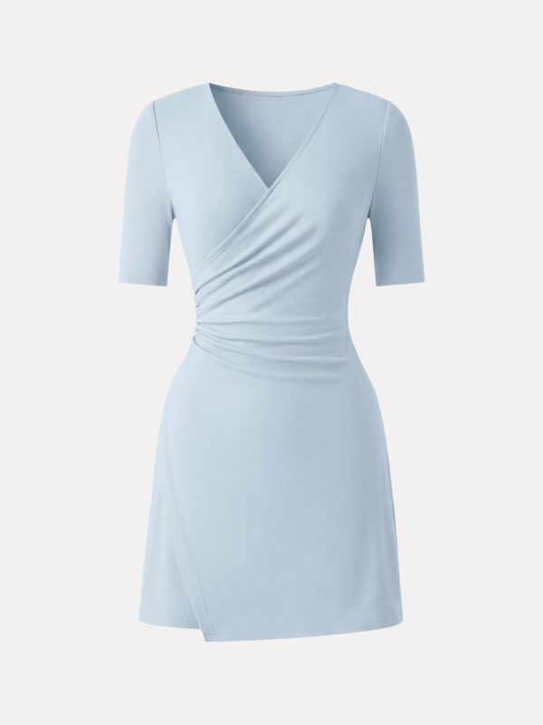 Surplice Ruched Fit-and-Flare Mini Dress