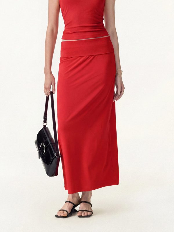 SkinKiss Cooling Fold-Down Waistband Midi Column Skirt
