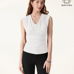 SkinKiss Cooling V-Neck Ruched Wide Shoulder Bra Tank - Image 10