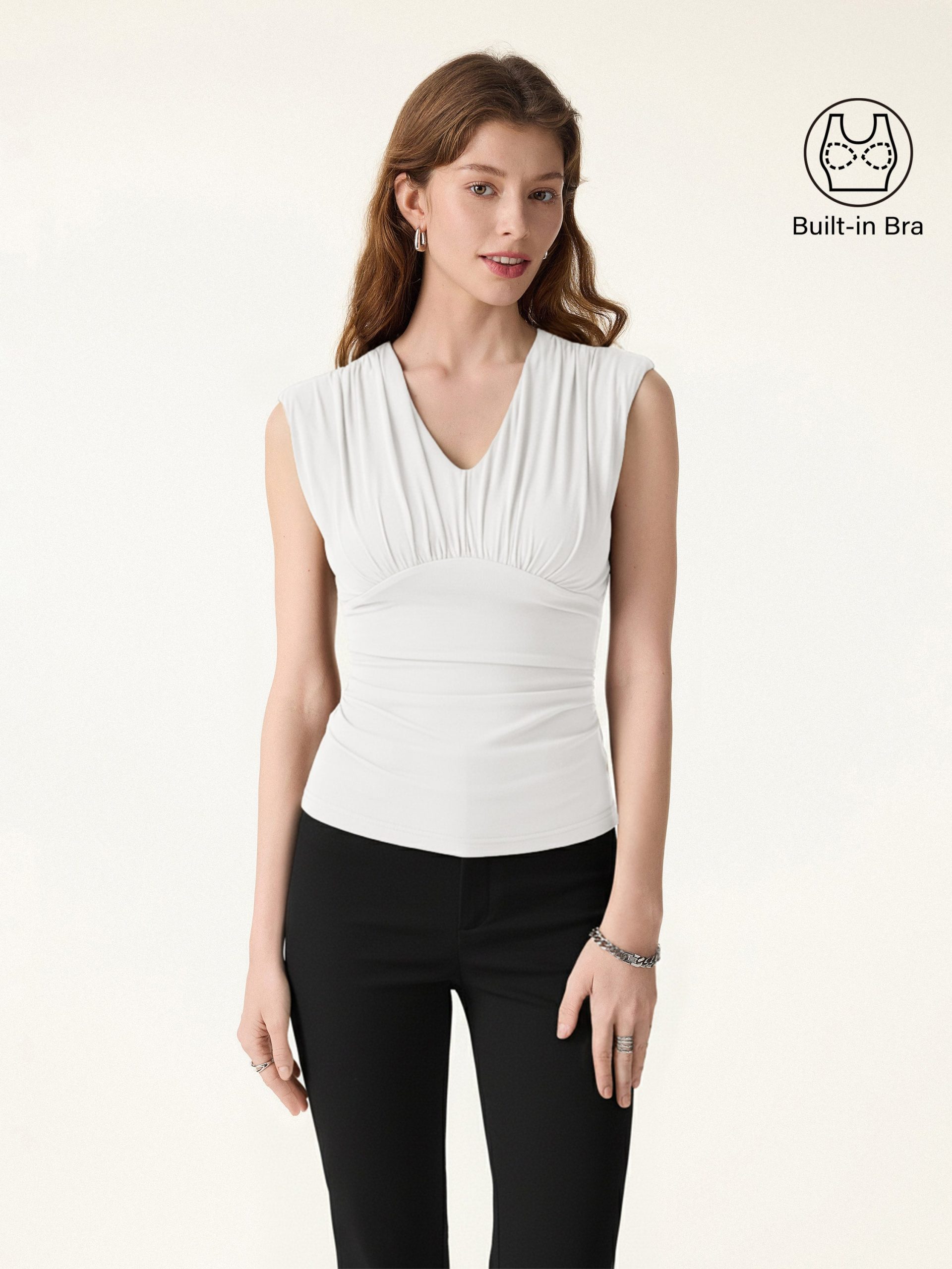 SkinKiss Cooling V-Neck Ruched Wide Shoulder Bra Tank - Image 10