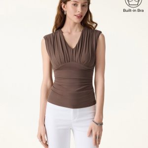 SkinKiss Cooling V-Neck Ruched Wide Shoulder Bra Tank - Image 1