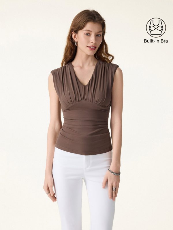 SkinKiss Cooling V-Neck Ruched Wide Shoulder Bra Tank