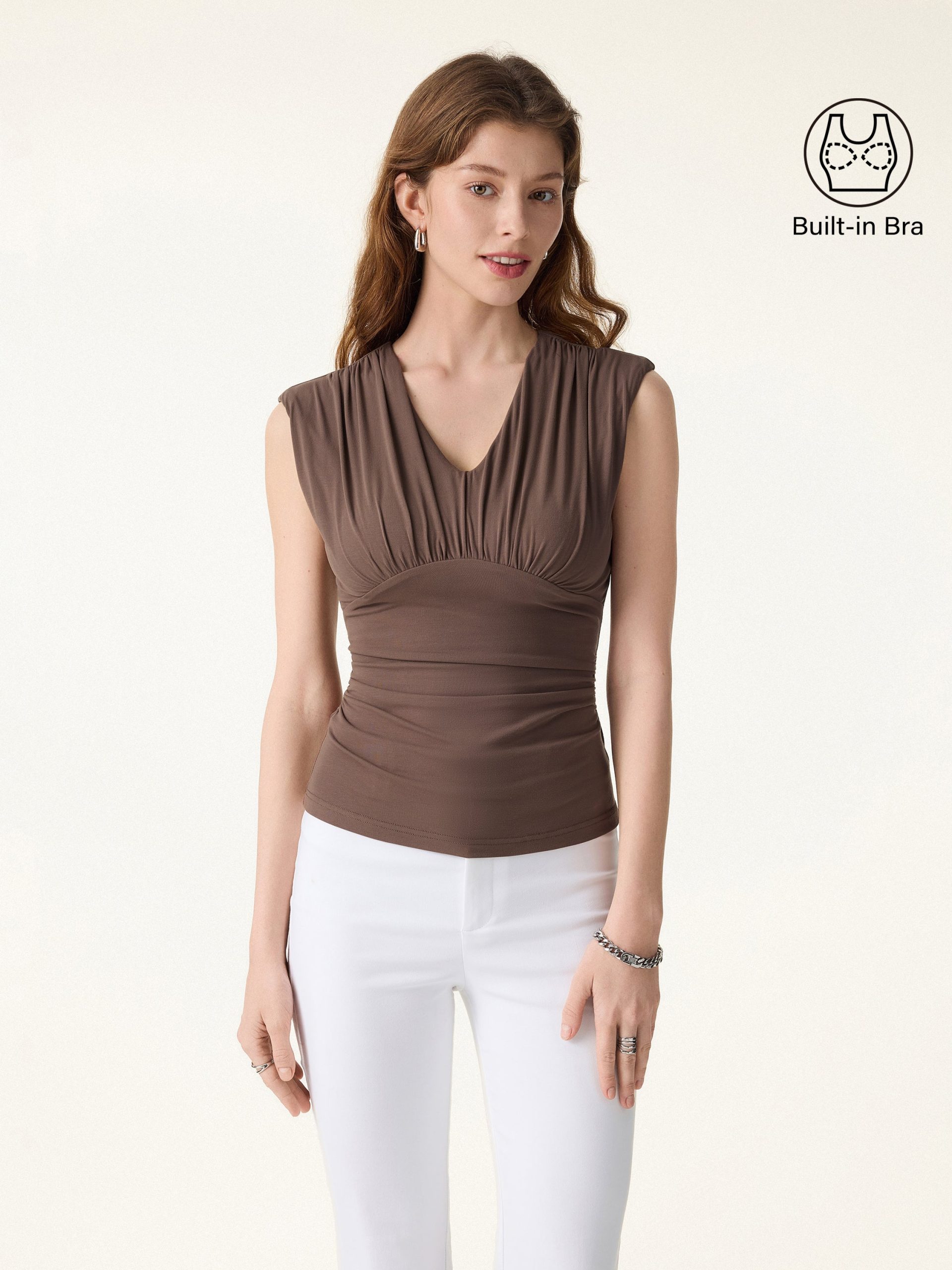 SkinKiss Cooling V-Neck Ruched Wide Shoulder Bra Tank - Image 1