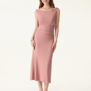 Elegant Boatneck Tucked Fit-and-Flare Midi Bra Dress - Image 4