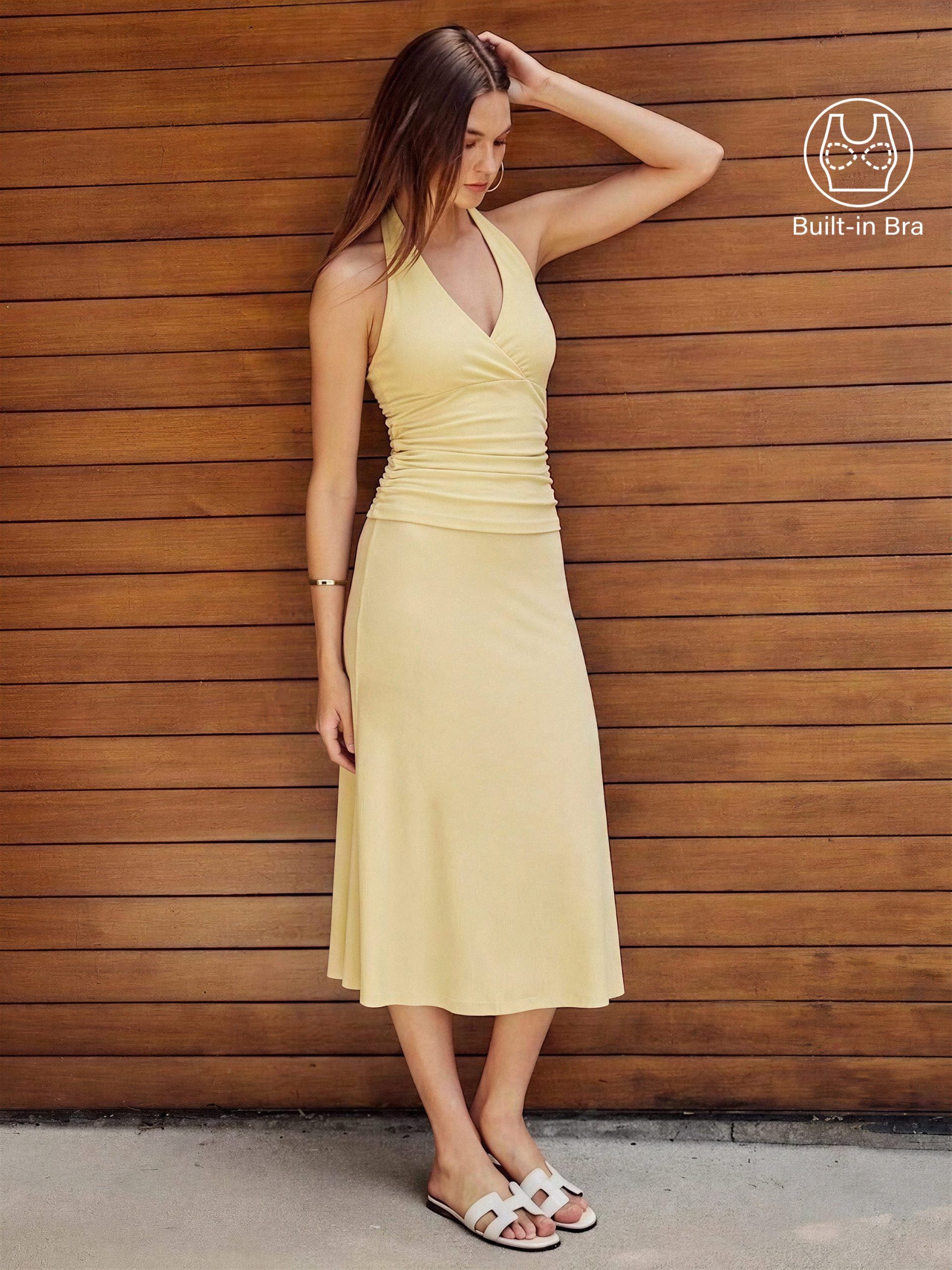 2Pcs Set Halter Neck Bra Tank & Pull-on Mermaid Midi Skirt - Image 1