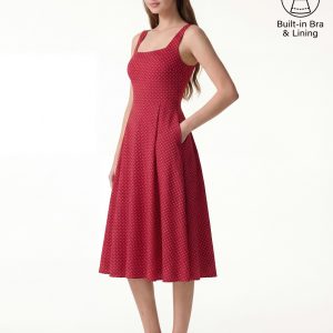 Stretch Cotton Polka Dot Square Neck Midi Bra Dress with Pockets Limited Edition - Image 12