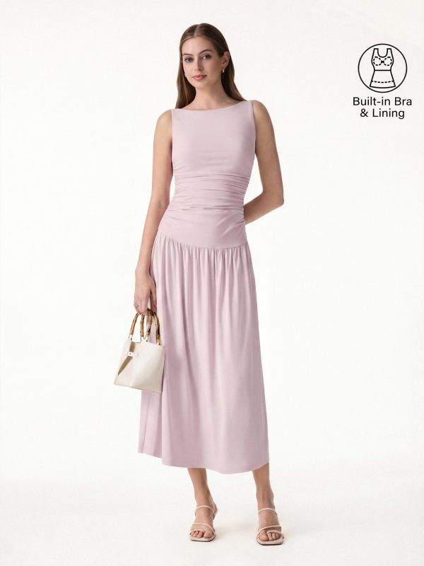 SkinKiss Cooling Boatneck Ruched Midi Bra Dress