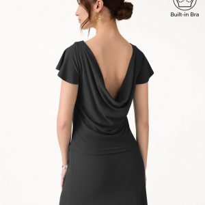 SkinKiss Boatneck Cowl Back Flutter Sleeve Bra Top - Image 1