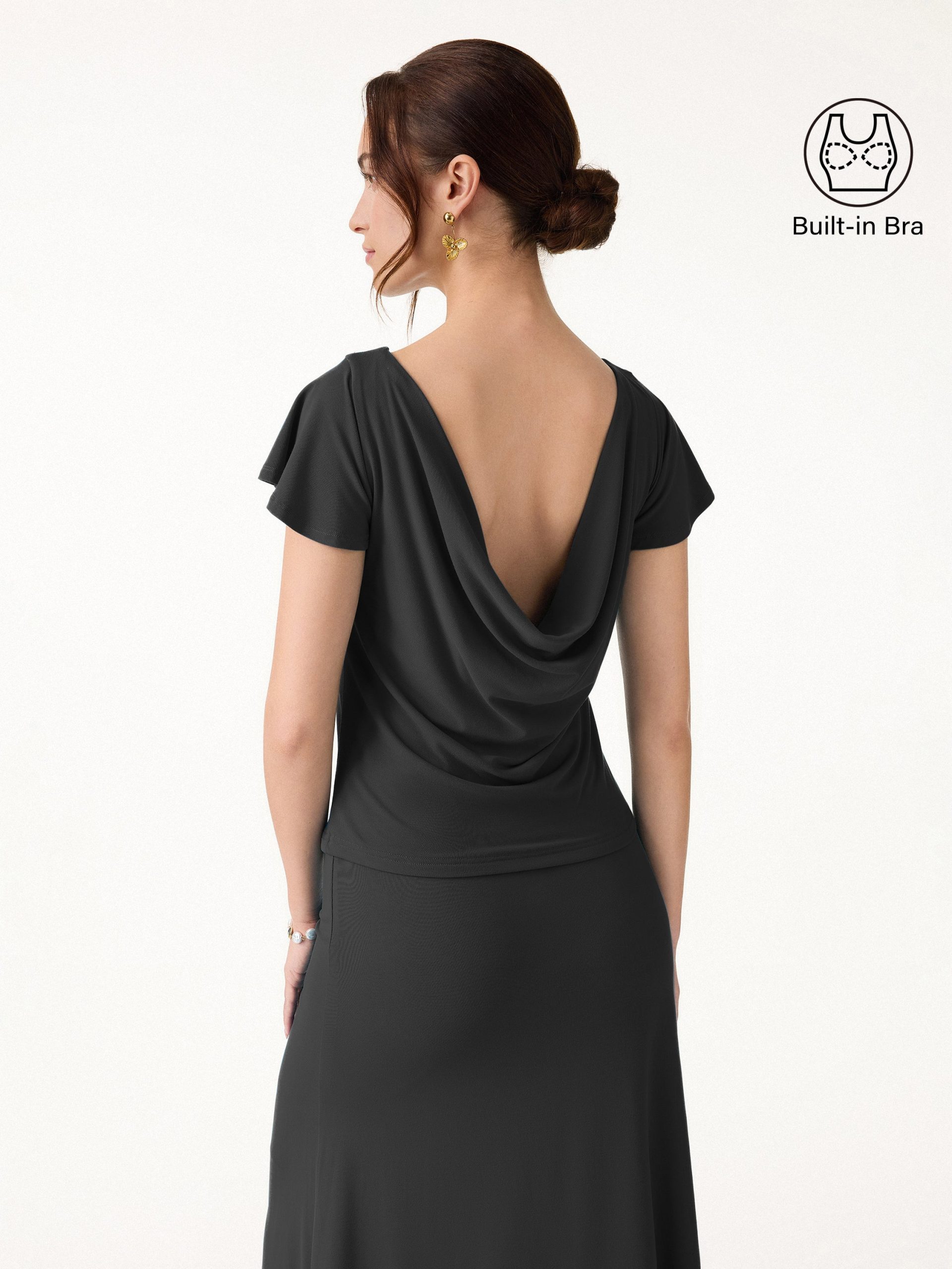 SkinKiss Boatneck Cowl Back Flutter Sleeve Bra Top - Image 1
