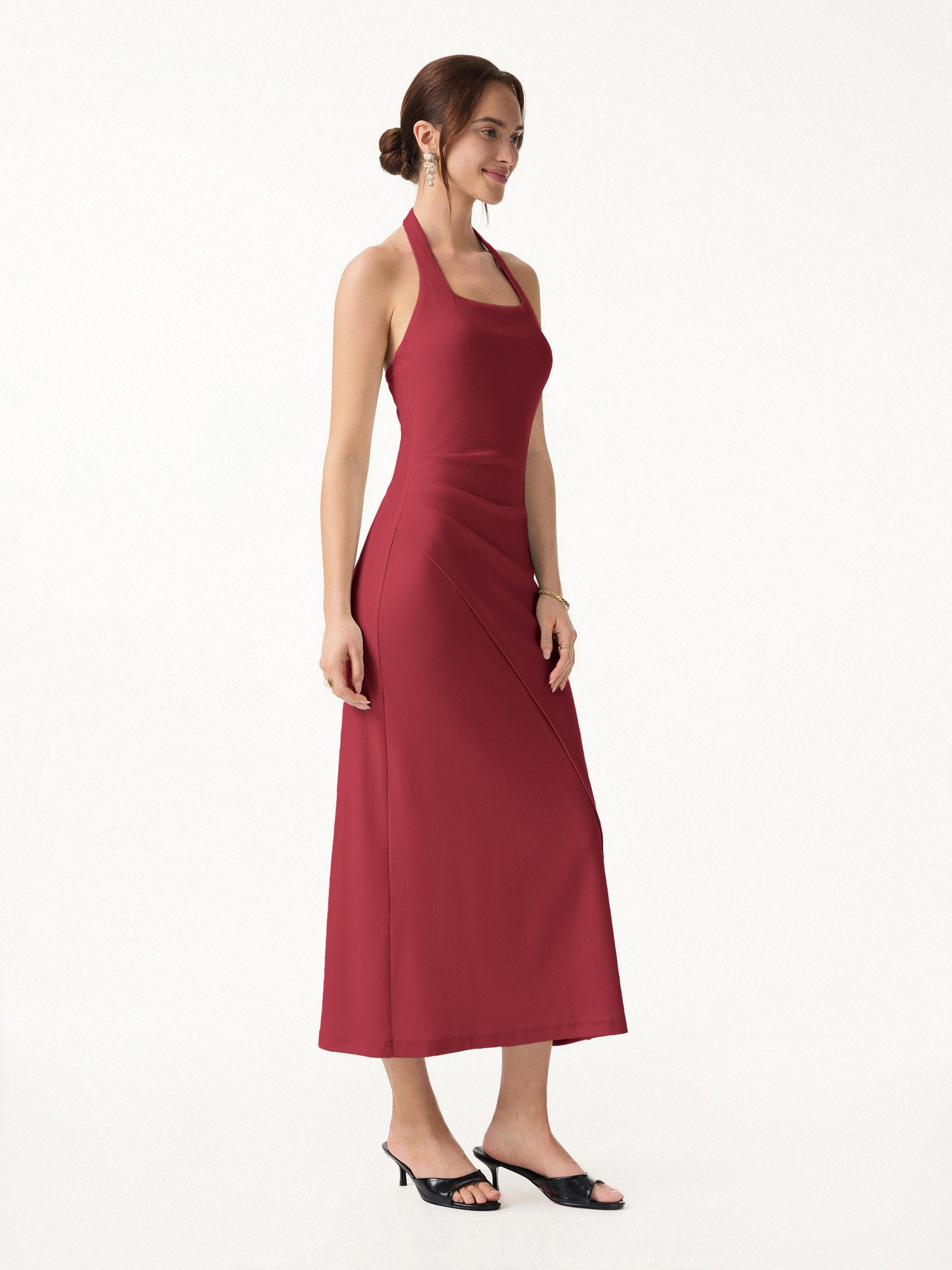 Cotton Lyocell Halter Square Neck Tucked Maxi Dress - Image 1