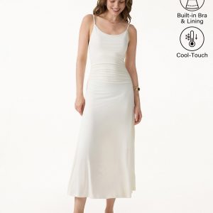 Cooling Lyocell Adjustable Spaghetti Strap Ruched Maxi Bra Dress - Image 4