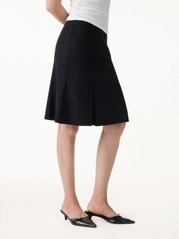 4-Way Stretch Knee Length Pleated Flare Skirt