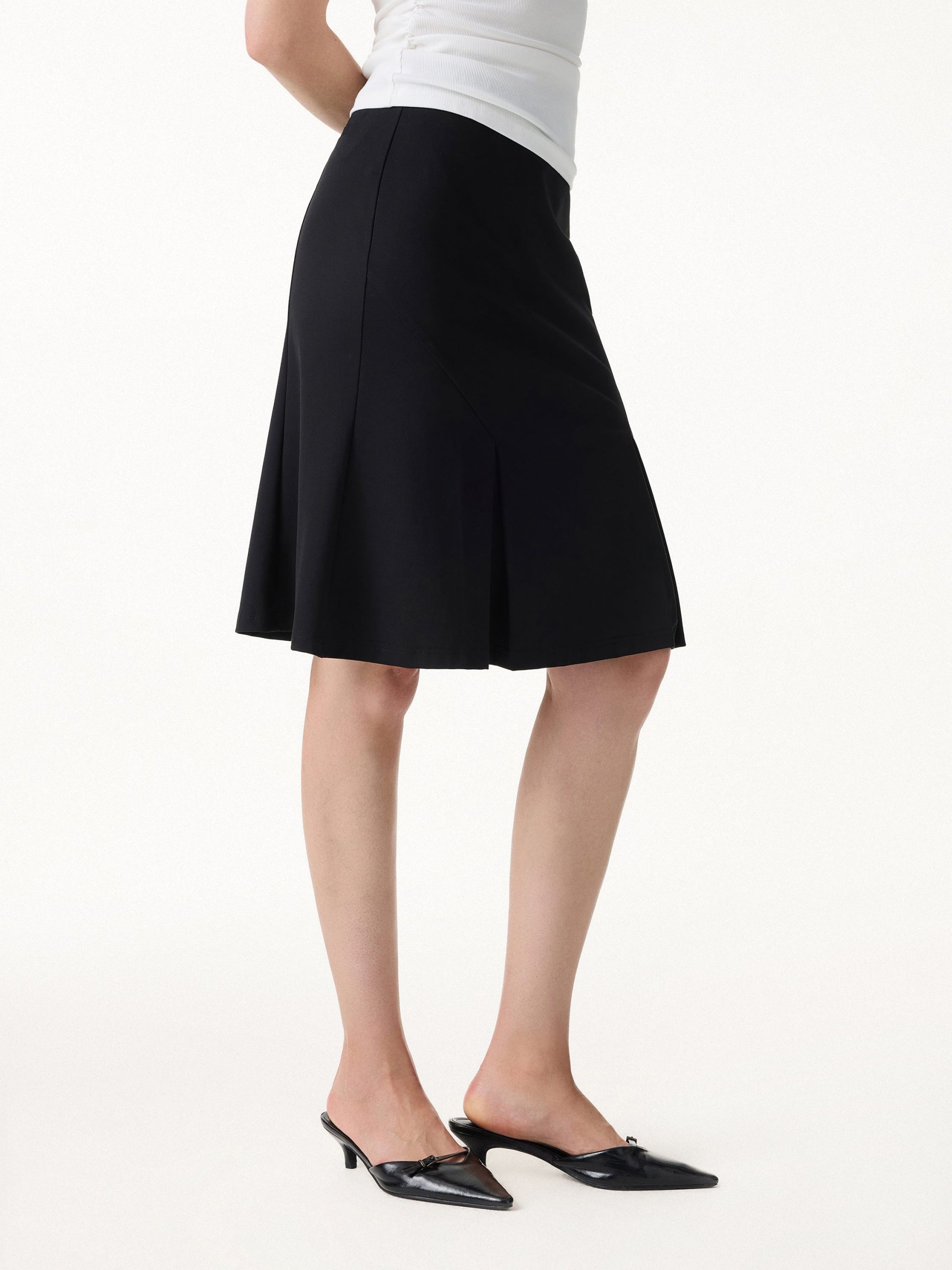 4-Way Stretch Knee Length Pleated Flare Skirt - Image 1