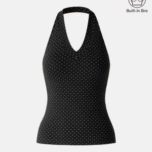 Stretch Cotton Polka Dot Halter Neck Open Back Bra Top - Image 14