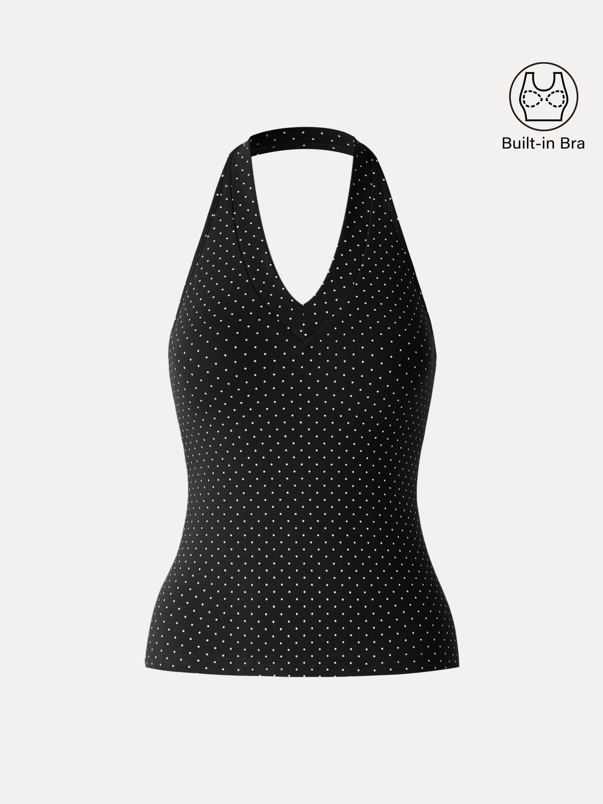 Stretch Cotton Polka Dot Halter Neck Open Back Bra Top - Image 14