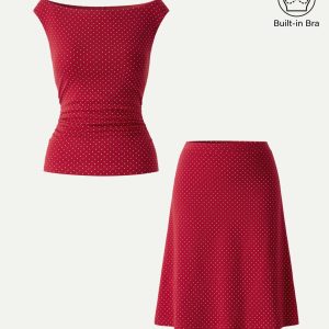 2Pcs Set Polka Dot Boatneck Bra Top & A-Line Flare Skirt Limited Edition - Image 4