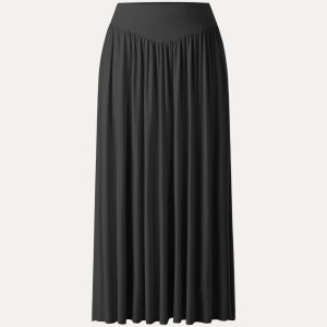 Ultrasoft V-shape Waist Gathred Maxi Circle Skirt with Pockets - Image 13